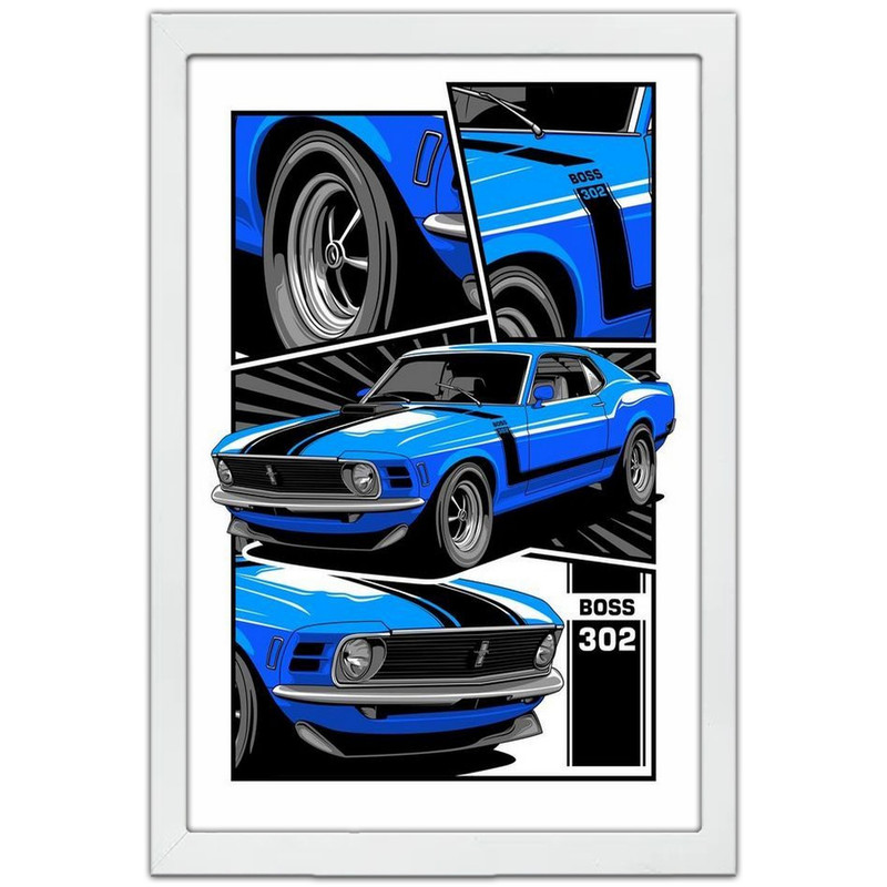 تابلو بکلیت طرح ماشین و خودرو Boss 302 Mustang مدل W-po1677 فریم سفید