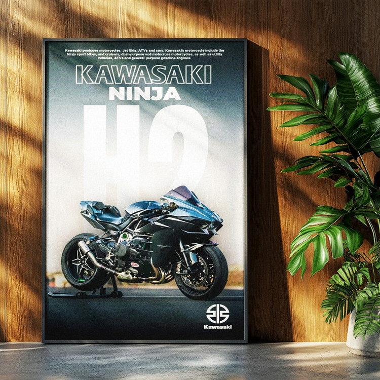 تابلو بکلیت طرح موتور سنگین نینجا کاوازاکی NINJA KAWASAKI H2R مدل b-po1605 فریم مشکی