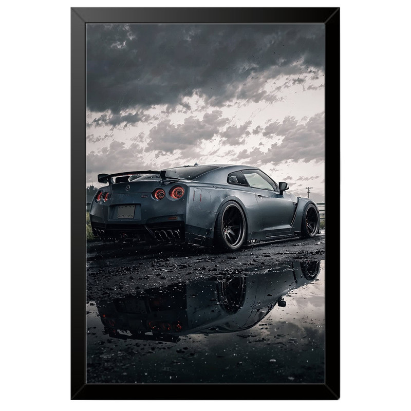 تابلو بکلیت طرح ماشین و خودرو نیسان جی تی ار NISSAN GTR R35 مدل B-po2086 فریم مشکی