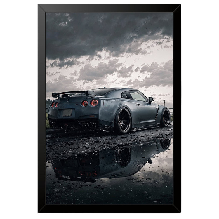 تابلو بکلیت طرح ماشین و خودرو نیسان جی تی ار NISSAN GTR R35 مدل B-po2086 فریم مشکی