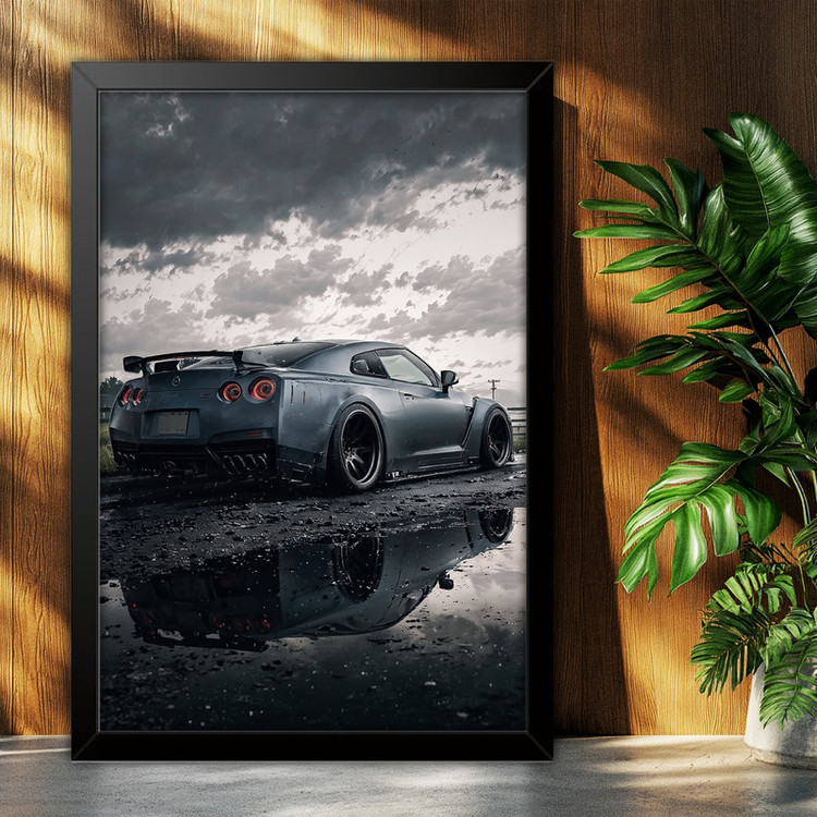 تابلو بکلیت طرح ماشین و خودرو نیسان جی تی ار NISSAN GTR R35 مدل B-po2086 فریم مشکی