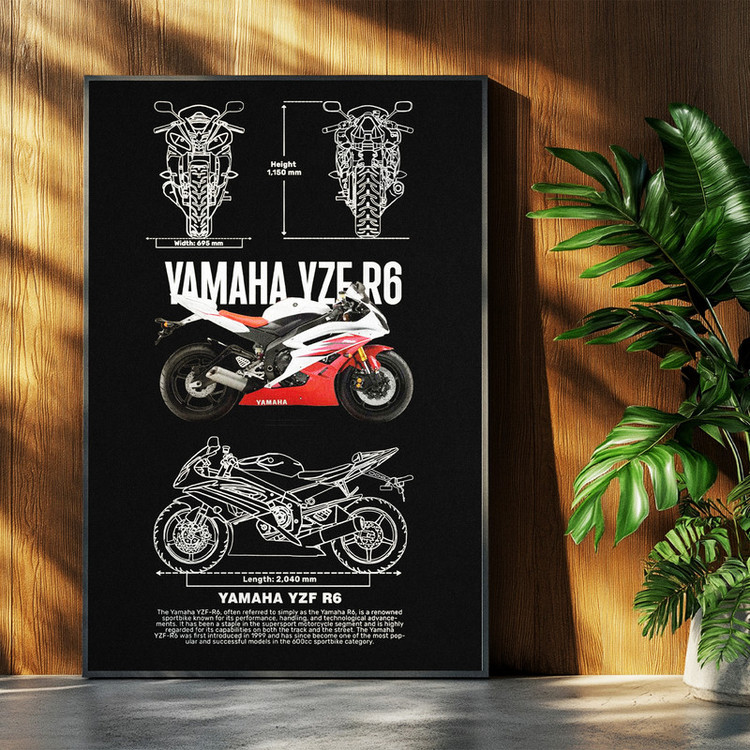 تابلو بکلیت طرح موتور سنگین یاماها YAMAHA YZF R6 مدل b-po1547 فریم مشکی