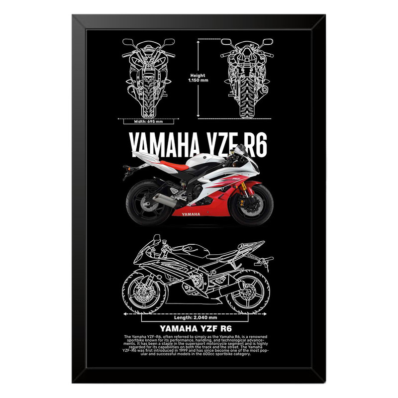 تابلو بکلیت طرح موتور سنگین یاماها YAMAHA YZF R6 مدل b-po1547 فریم مشکی