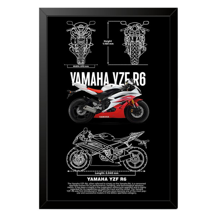 تابلو بکلیت طرح موتور سنگین یاماها YAMAHA YZF R6 مدل b-po1547 فریم مشکی
