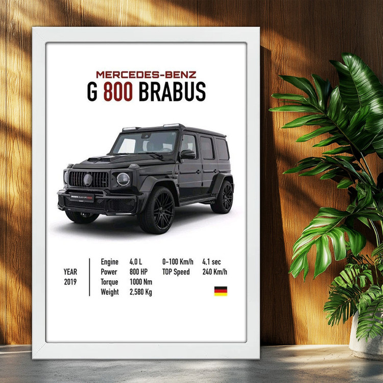 تابلو بکلیت طرح ماشین و خودرو مرسدس بنز Mercedes-Benz G-Class G800 BRABUS مدل W-po1974 فریم سفید