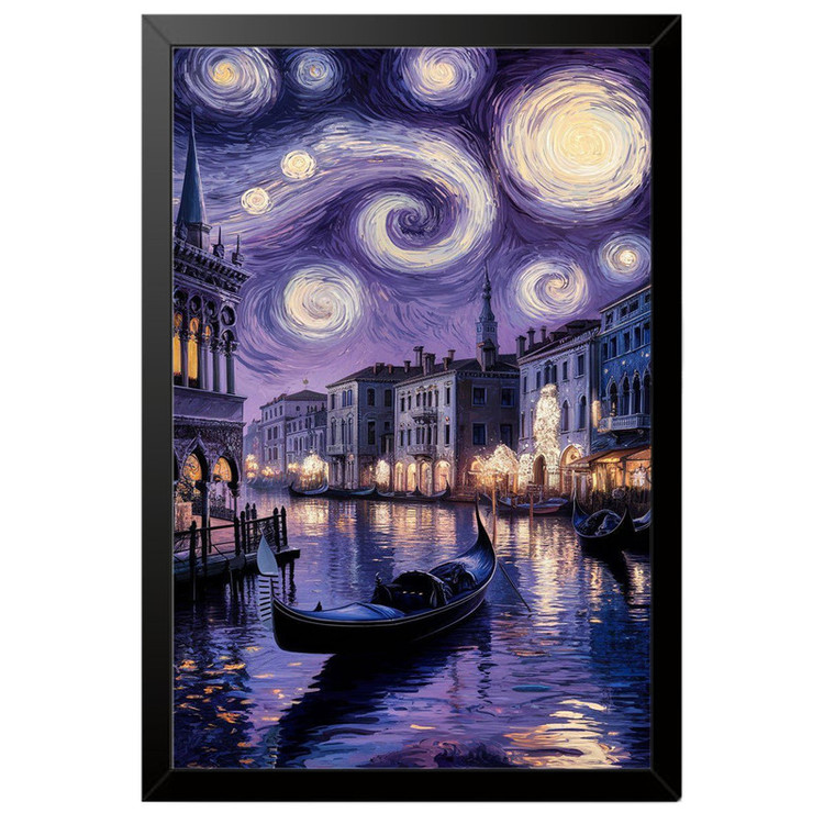 تابلو بکلیت طرح ونیز و شب پر ستاره The Starry Night مدل B-po2101 فریم مشکی