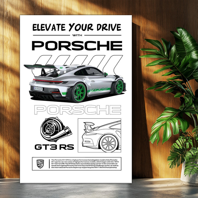 تابلو شاسی بکلیت طرح ماشین و خودرو پورشه PORSCHE 911 GT3 RS مدل T-po1566