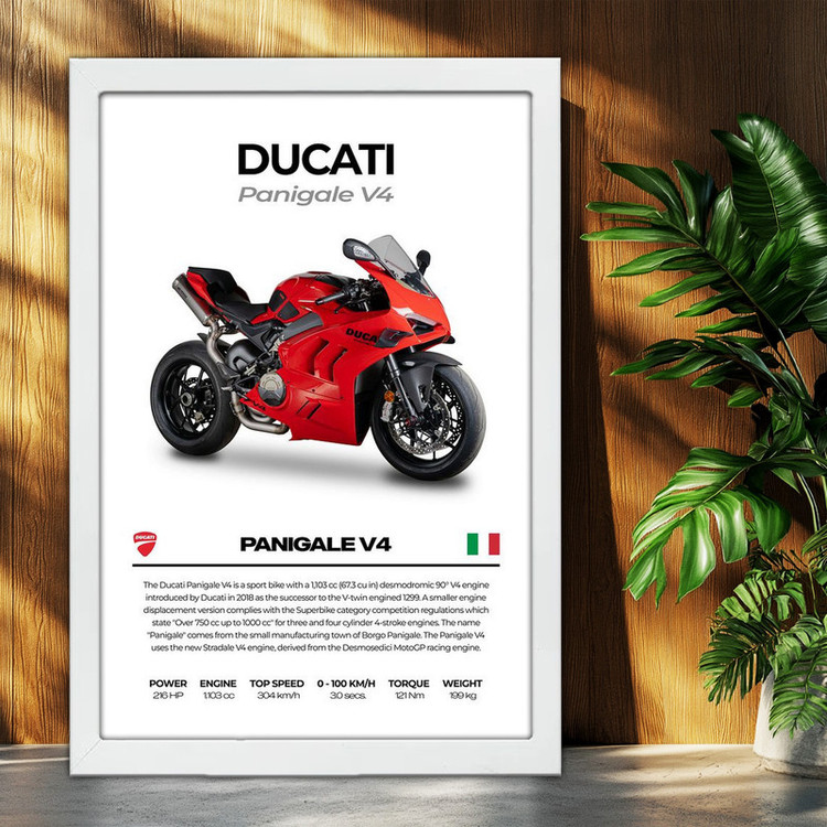 تابلو بکلیت طرح موتور سنگین دوکاتی Ducati Panigale V4 مدل W-po1686 فریم سفید