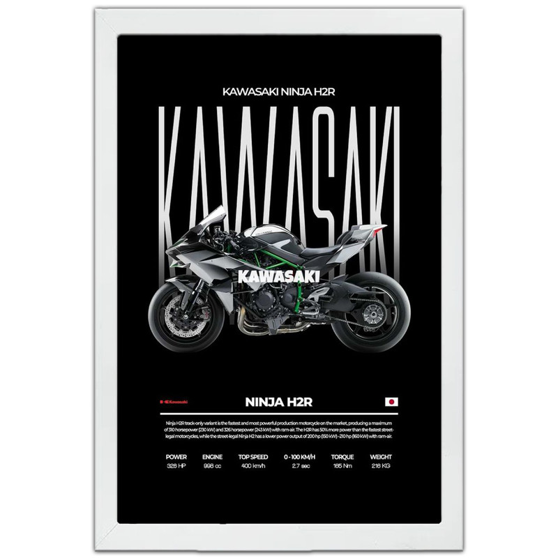 تابلو بکلیت طرح موتور سنگین نینجا کاوازاکی NINJA KAWASAKI H2R مدل W-po1692 فریم سفید