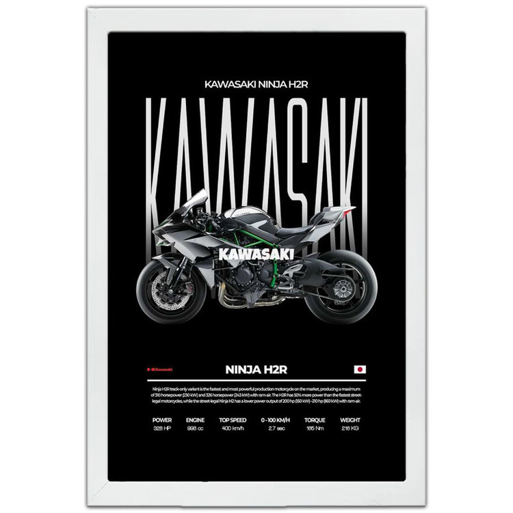 تابلو بکلیت طرح موتور سنگین نینجا کاوازاکی NINJA KAWASAKI H2R مدل W-po1692 فریم سفید