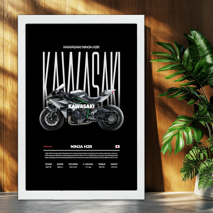 تابلو بکلیت طرح موتور سنگین نینجا کاوازاکی NINJA KAWASAKI H2R مدل W-po1692 فریم سفید
