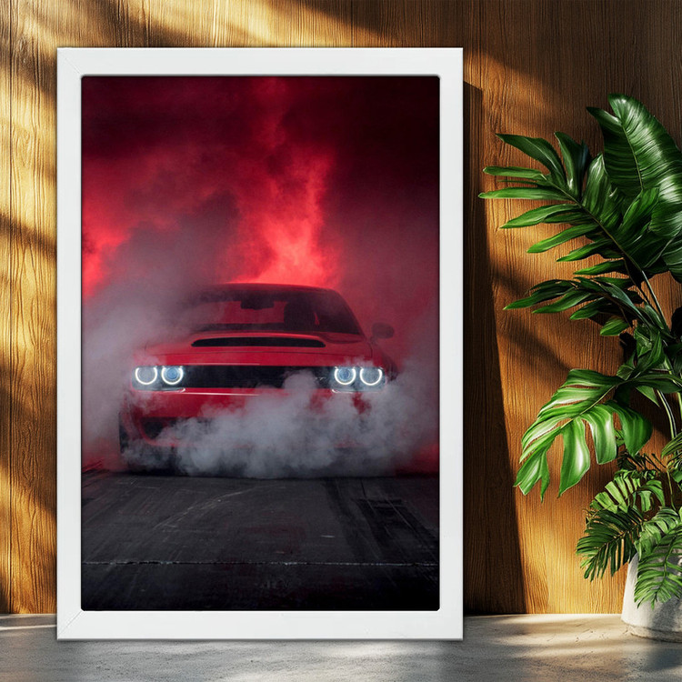 تابلو بکلیت طرح ماشین و خودرو دوج چلنجر Dodge Challenger مدل W-po2081 فریم سفید