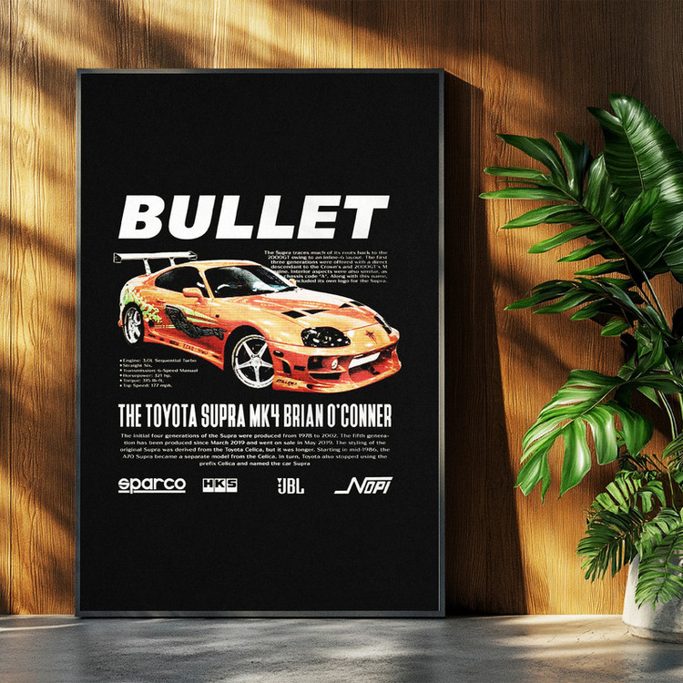 تابلو بکلیت طرح ماشین و خودرو تویوتا TOYOTA SUPRA MK4مدل b-po1551 فریم مشکی