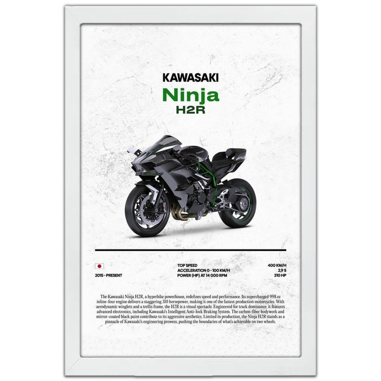 تابلو بکلیت طرح موتور سنگین نینجا کاوازاکی NINJA KAWASAKI H2R مدل W-po1706 فریم سفید