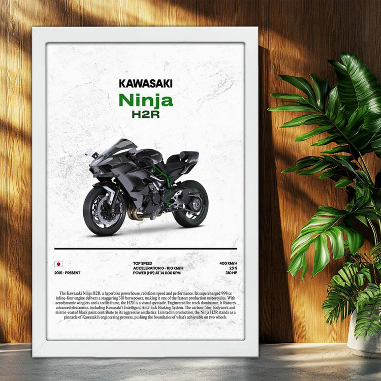 تابلو بکلیت طرح موتور سنگین نینجا کاوازاکی NINJA KAWASAKI H2R مدل W-po1706 فریم سفید