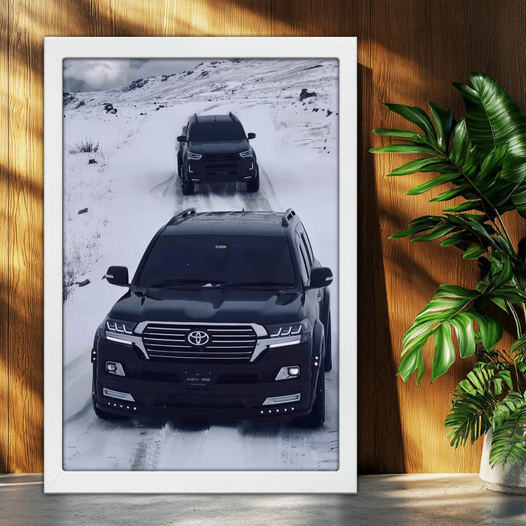 تابلو بکلیت طرح ماشین و خودرو تویوتا لندکروز Toyota LandCruiser مدل W-po1954 فریم سفید