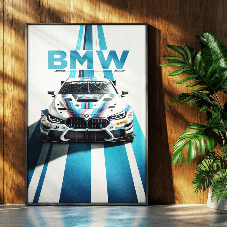 تابلو بکلیت طرح ماشین و خودرو بی ام و BMW M4 مدل b-po1596 فریم مشکی