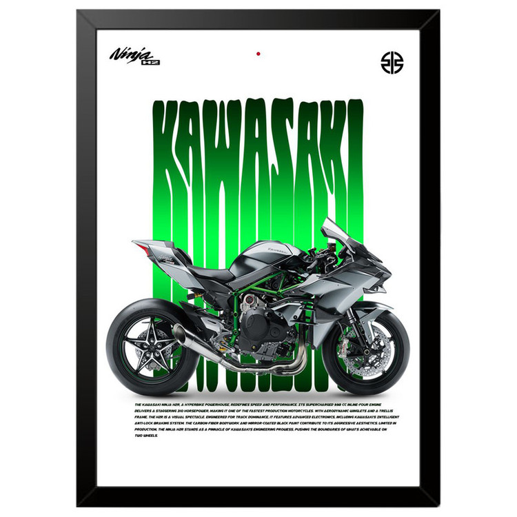تابلو بکلیت طرح موتور سنگین نینجا کاوازاکی NINJA KAWASAKI H2R مدل b-po1672 فریم مشکی