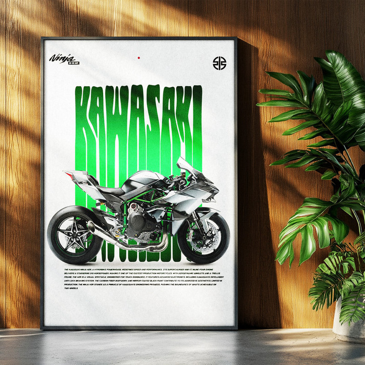 تابلو بکلیت طرح موتور سنگین نینجا کاوازاکی NINJA KAWASAKI H2R مدل b-po1672 فریم مشکی