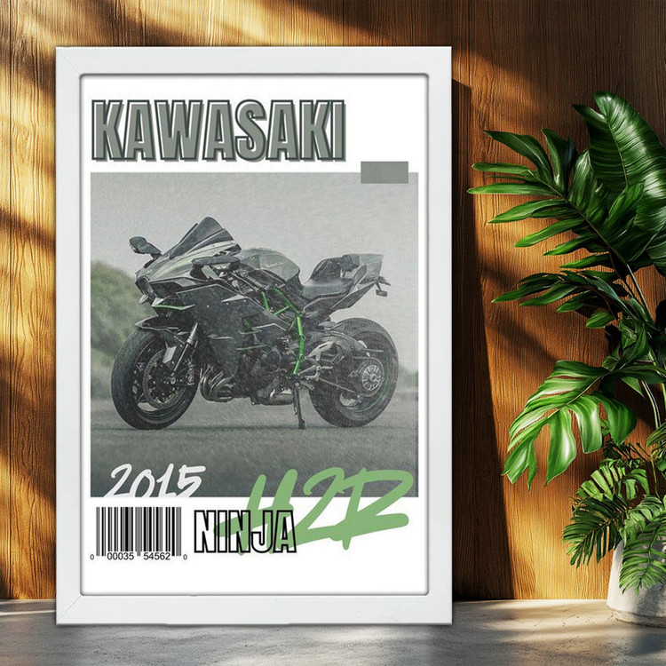 تابلو بکلیت طرح موتور سنگین نینجا کاوازاکی NINJA KAWASAKI H2R مدل W-po1602 فریم سفید