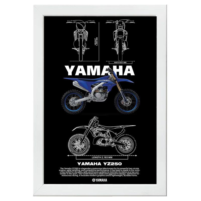 تابلو بکلیت طرح موتور سنگین یاماها YAMAHA YZ250 مدل W-po1548 فریم سفید