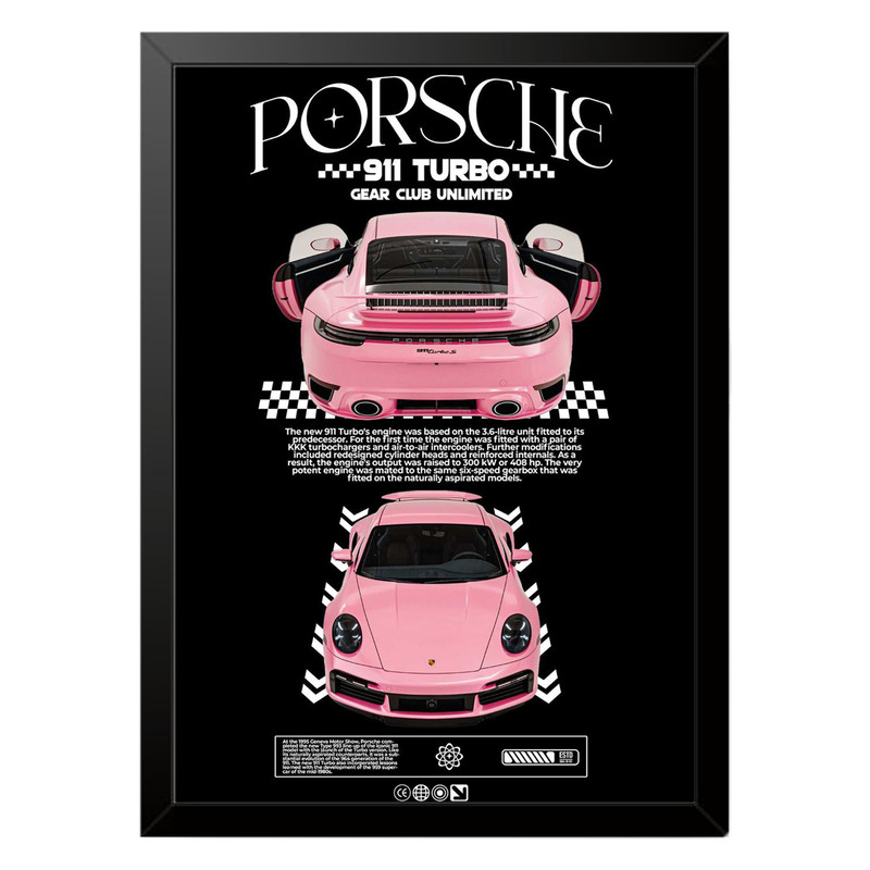 تابلو بکلیت طرح ماشین و خودرو پورشه PORSCHE 911 TURBO مدل b-po1565 فریم مشکی