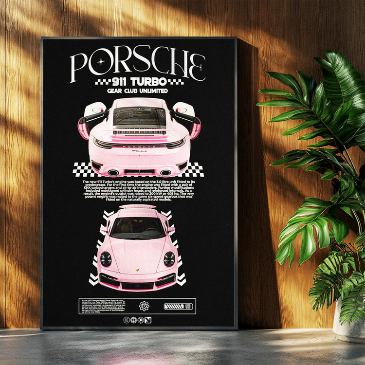 تابلو بکلیت طرح ماشین و خودرو پورشه PORSCHE 911 TURBO مدل b-po1565 فریم مشکی