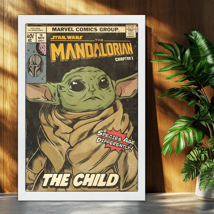تابلو بکلیت طرح بیبی یودا Baby Yoda (Grogu) مدل W-po2069 فریم سفید