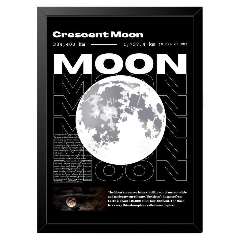 تابلو بکلیت طرح ماه MOON مدل b-po1608 فریم مشکی