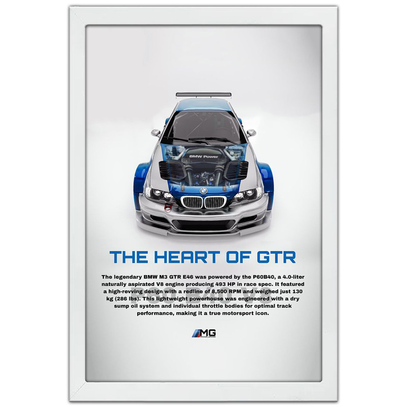 تابلو بکلیت طرح ماشین و خودرو بی ام و BMW M3 GTR NEED FOR SPEED MOST WANTED مدل W-po1891 فریم سفید
