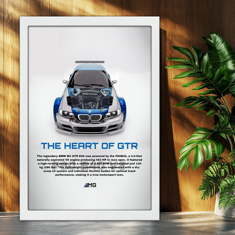 تابلو بکلیت طرح ماشین و خودرو بی ام و BMW M3 GTR NEED FOR SPEED MOST WANTED مدل W-po1891 فریم سفید