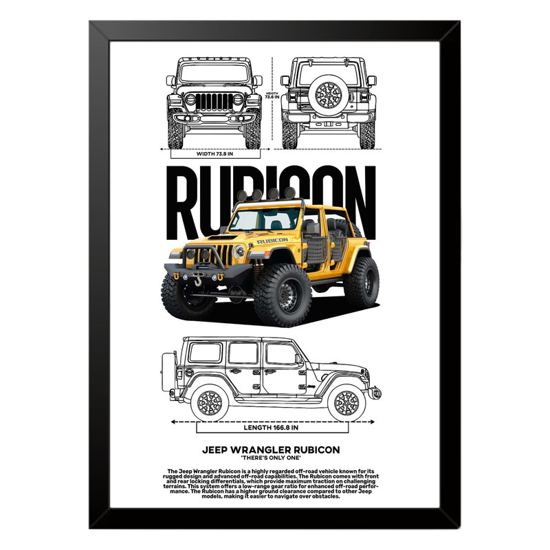تابلو بکلیت طرح ماشین و خودرو جیپ JEEP WRANGLER RUBICON مدل b-po1558 فریم مشکی