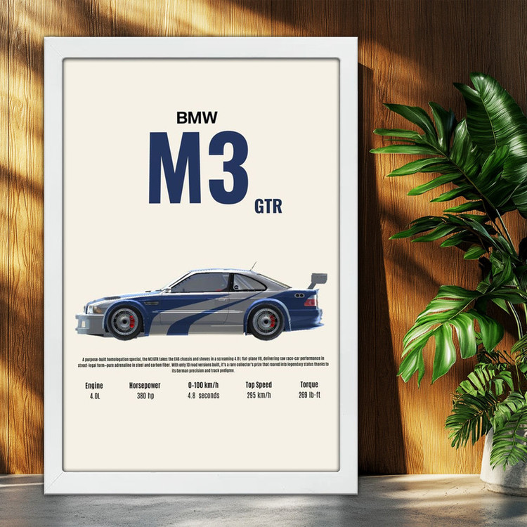 تابلو بکلیت طرح ماشین و خودرو بی ام و BMW M3 GTR NEED FOR SPEED MOST WANTED مدل W-po1951 فریم سفید