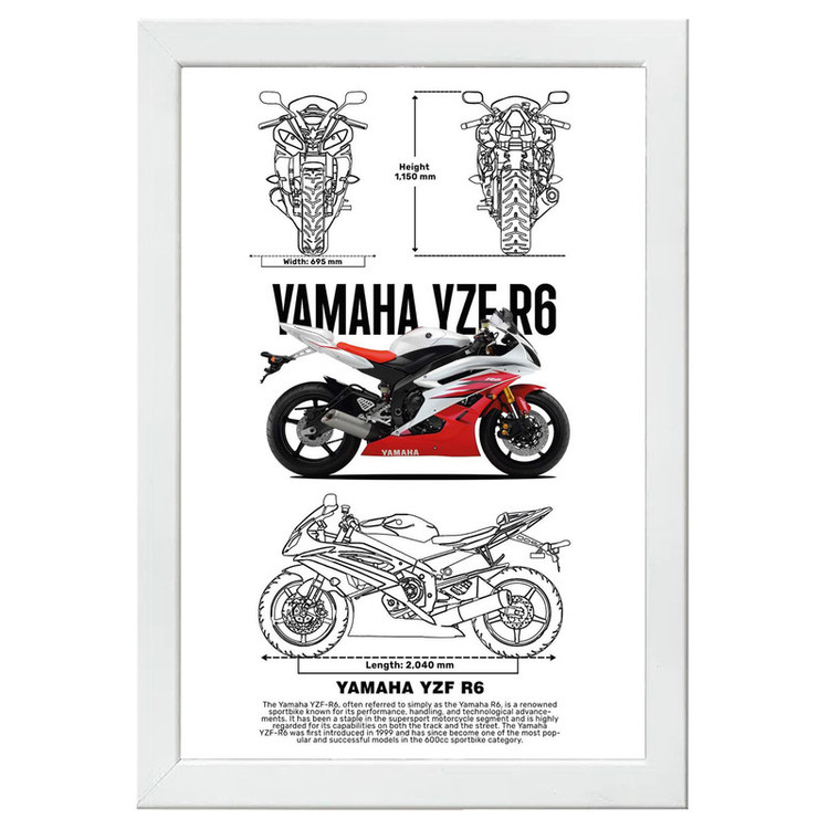 تابلو بکلیت طرح موتور سنگین یاماها YAMAHA YZF R6 مدل W-po1549 فریم سفید