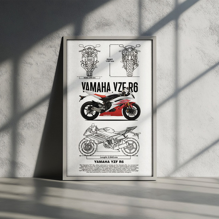 تابلو بکلیت طرح موتور سنگین یاماها YAMAHA YZF R6 مدل W-po1549 فریم سفید