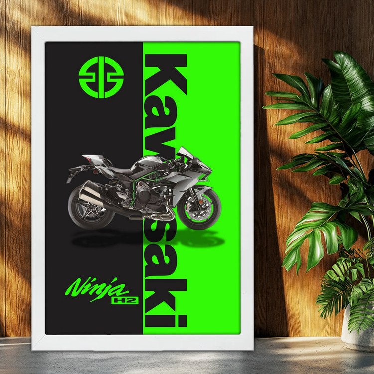 تابلو بکلیت طرح موتور سنگین نینجا کاوازاکی NINJA KAWASAKI H2R مدل W-po1603 فریم سفید