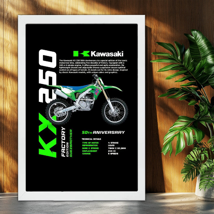 تابلو بکلیت طرح موتور کاوازاکی Kawasaki KX 250 مدل W-po1689 فریم سفید