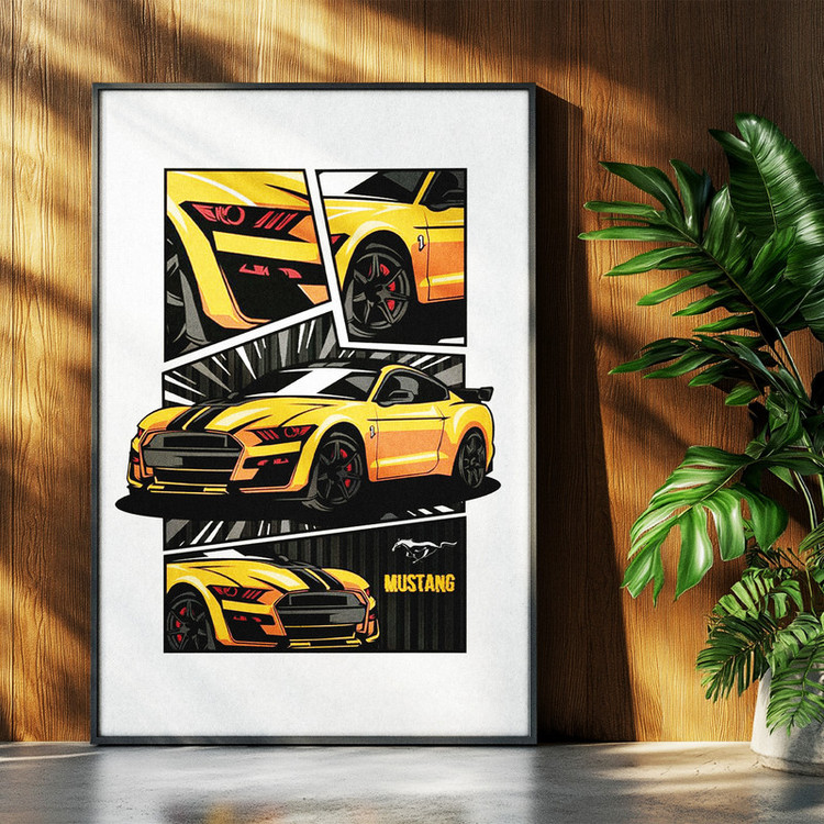 تابلو بکلیت طرح ماشین و خودرو فورد موستانگ FORD MUSTANG GT500 SHELBY مدل b-po1673 فریم مشکی