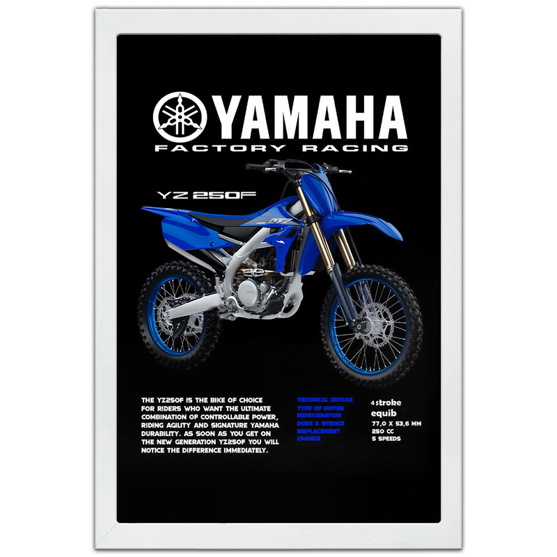 تابلو بکلیت طرح موتور یاماها YAMAHA YZ250F مدل W-po1606 فریم سفید