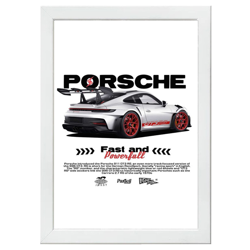 تابلو بکلیت طرح ماشین و خودرو پورشه PORSCHE 911 GT3 RS مدل W-po1569 فریم سفید