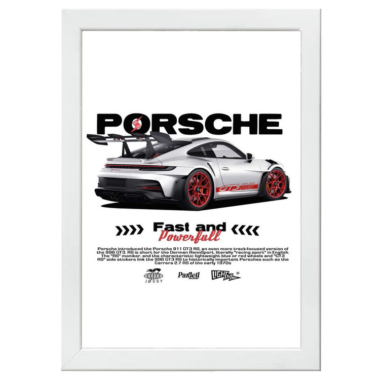 تابلو بکلیت طرح ماشین و خودرو پورشه PORSCHE 911 GT3 RS مدل W-po1569 فریم سفید