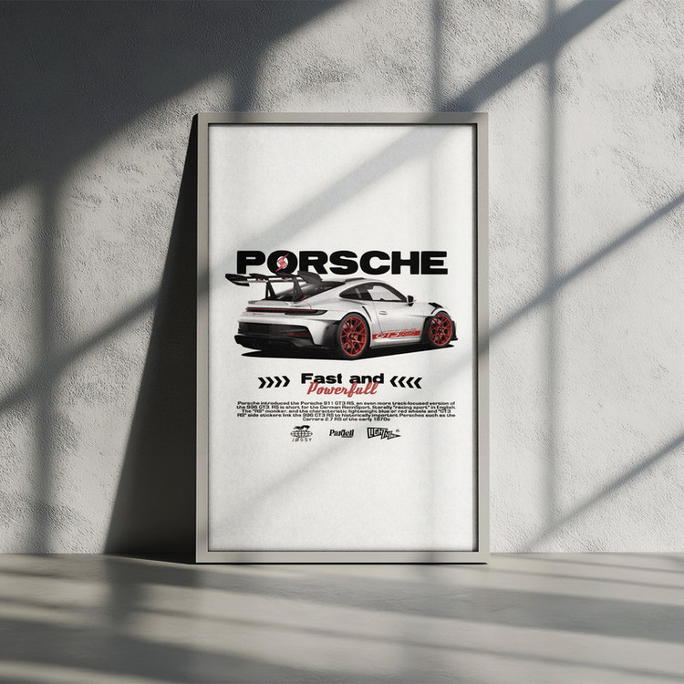 تابلو بکلیت طرح ماشین و خودرو پورشه PORSCHE 911 GT3 RS مدل W-po1569 فریم سفید