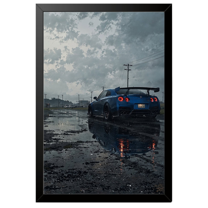 تابلو بکلیت طرح ماشین و خودرو نیسان جی تی ار NISSAN GTR R35 مدل B-po2087 فریم مشکی