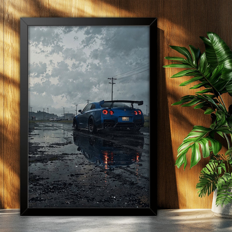 تابلو بکلیت طرح ماشین و خودرو نیسان جی تی ار NISSAN GTR R35 مدل B-po2087 فریم مشکی