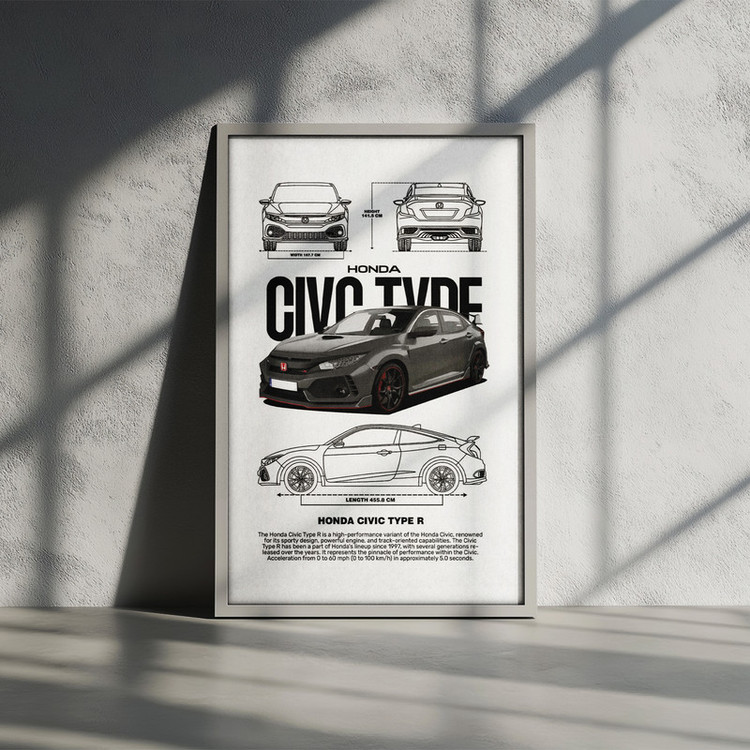 تابلو بکلیت طرح ماشین و خودرو هوندا HONDA CIVIC مدل W-po1550 فریم سفید