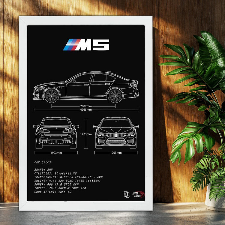 تابلو بکلیت طرح ماشین و خودرو بی ام و BMW M5 مدل W-po1734 فریم سفید