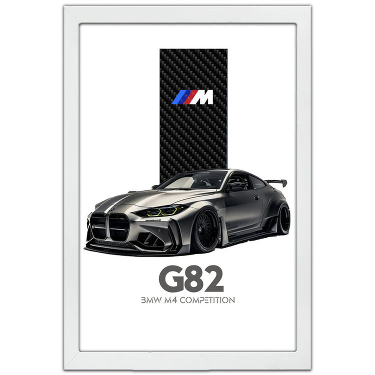 تابلو بکلیت طرح ماشین و خودرو بی ام و BMW M4 G82 مدل W-po1716 فریم سفید