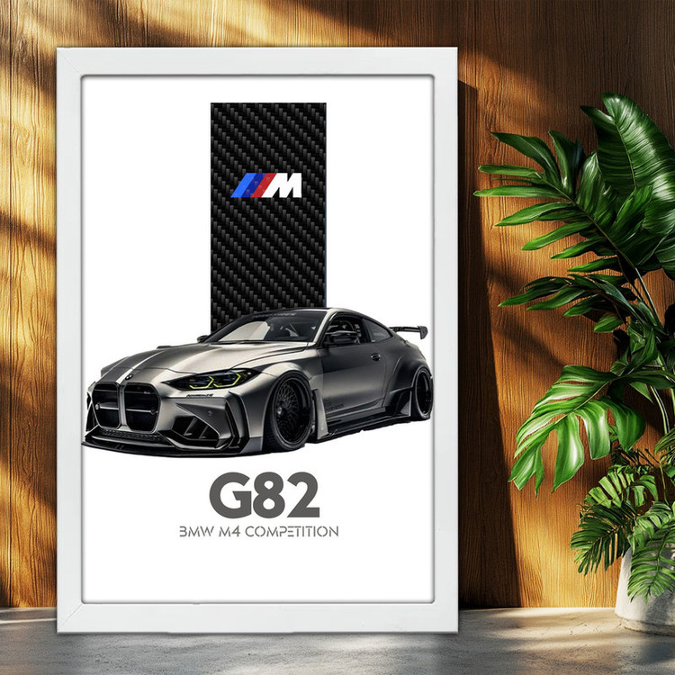 تابلو بکلیت طرح ماشین و خودرو بی ام و BMW M4 G82 مدل W-po1716 فریم سفید