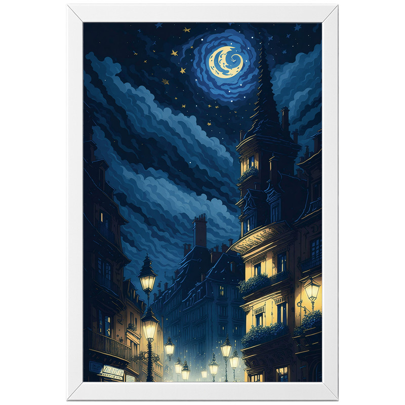 تابلو بکلیت طرح ونگوگ شب پر ستاره The Starry Night مدل W-po2076 فریم سفید