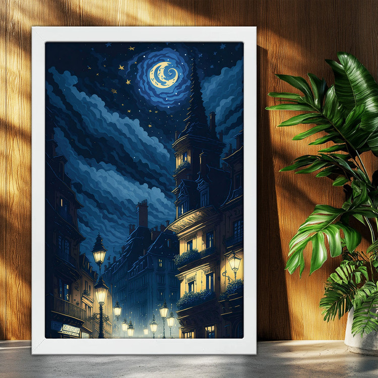 تابلو بکلیت طرح ونگوگ شب پر ستاره The Starry Night مدل W-po2076 فریم سفید